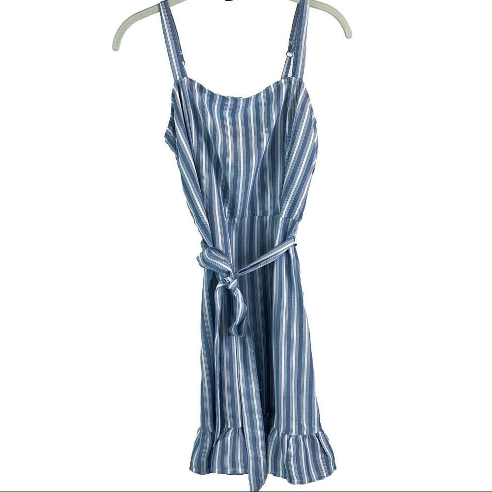 Hollister Striped Ruffle-Hem Mini Dress- Med